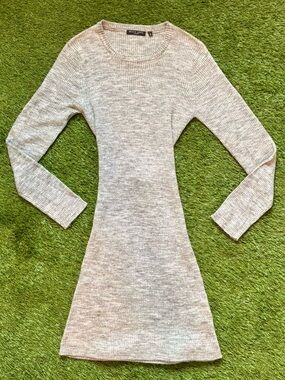Brave Soul Grey Ribbed Knit Tie-Back Sweater Dress Large